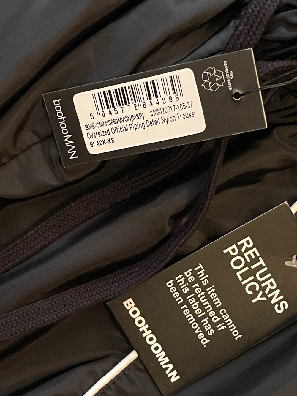 BoohooMAN Black Track Trousers with White Piping - Picture 4 of 4